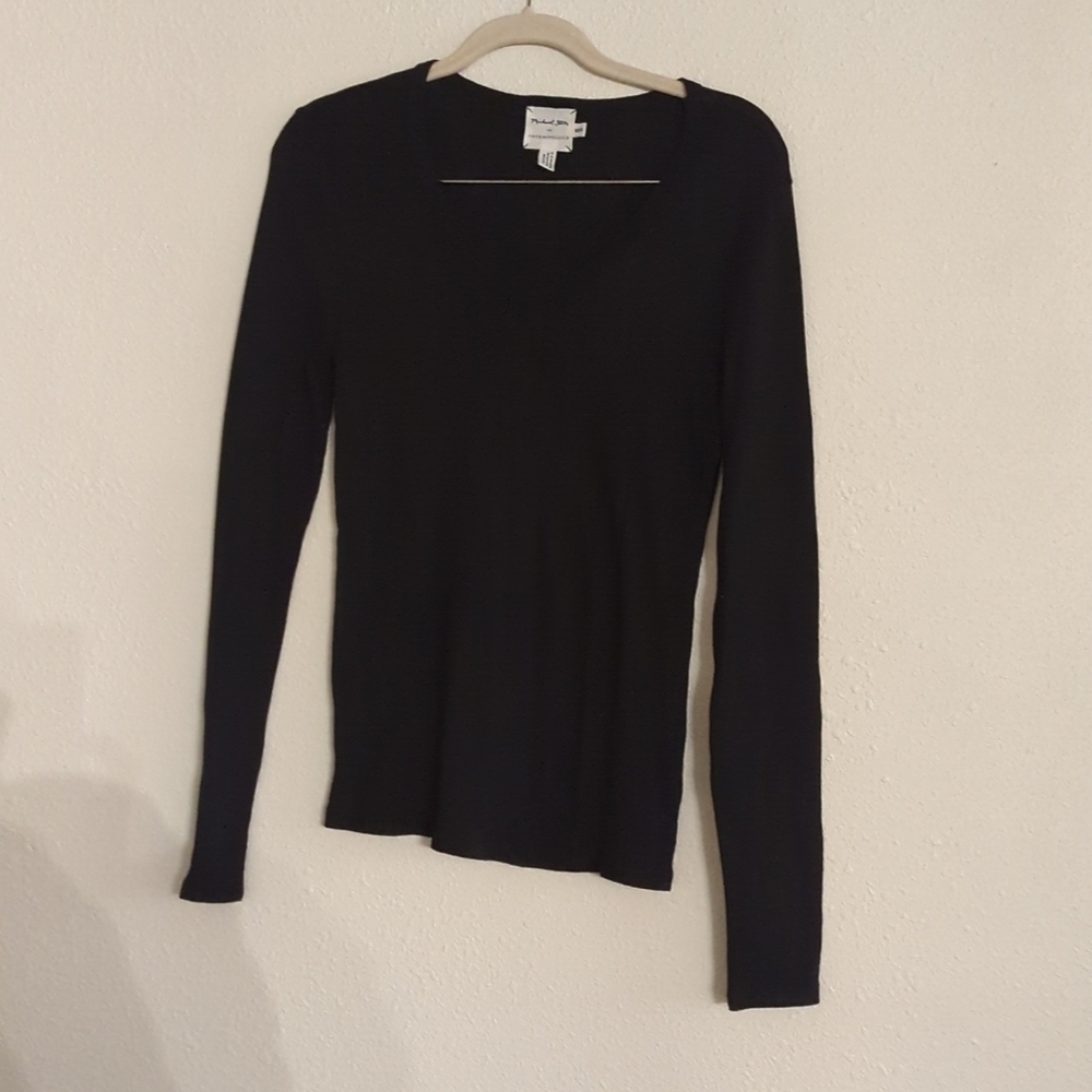 Michael Stars For Anthropologie XS/S Made In USA VNeck Long Sleeve Top Black